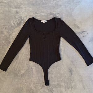 Green‎ Envelope brand Ribbed Black Stretchy Bodysuit Long Sleeve Size Small